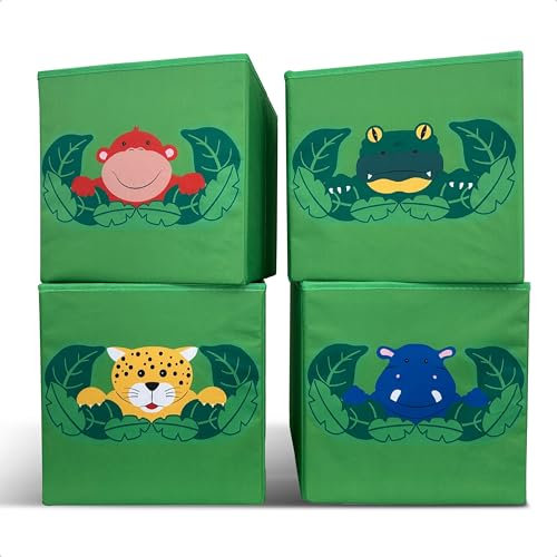 WIESEN.design Spielzeugkiste DSCHUNGEL 27L (4 Stück) Spielzeug Aufbewahrung, Spielzeugtruhe, Aufbewahrungsbox Kinder, Kallax Boxen Kinder, Kuscheltier Aufbewahrung, Spielzeugbox, Spielzeug Korb