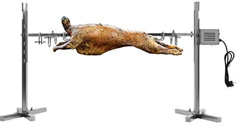 WSIKGHU 40KG Edelstahl Grillspieß Set 136cm Höhenverstellbar BBQ Fleischklammer mit Motor, 220V Elektrischer Drehspieß für Brathähnchen, Spanferkelbraten, Fischbraten