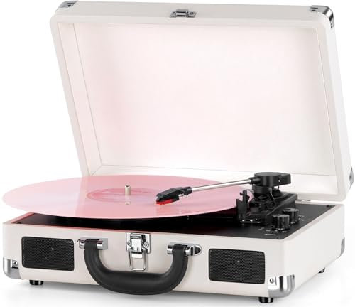 Giradischi Mersoco in vinile, giradischi portatile, con altoparlanti integrati e 3 velocità, custodia vintage con uscita RCA, ingresso AUX