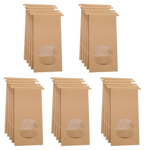 25 Piezas Bolsas de Papel Kraft Marrón, 17x9x6cm Bolsas de Pan a Prueba de Aceite para Alimentosy Dulces, con Ventana Transparente, para Regalos de Fiesta, Manualidades y Bocadillos