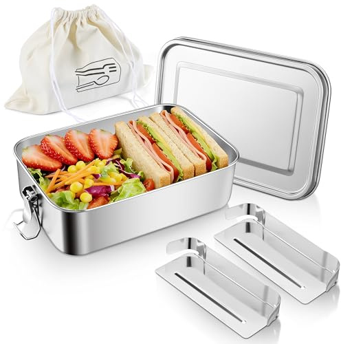 HaWare Brotdose mit Fächern, Edelstahl Bento Box mit Tasche, 850ml Lunchbox für Kinder & Erwachsene, Auslaufsicher Brotzeitdose mit Abnehmbar Trennwand für Büro/Schule/Picknick, Spülmaschinenfest