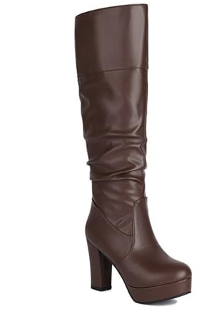 XHLZAAUE Genou Haute Bottes Femme Botte Slouchy à Plateforme Talons Hauts Bottes Longues d'hiver Chaudes
