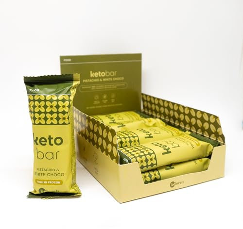 Barritas Keto de Proteína Sin Azúcar de Pistacho y Chocolate Blanco - Bajo en Carbohidratos Alto en Proteínas - Barritas Sustitutivas Comida - Barritas Cetogénicas - Energía y Saciedad - 8 Unidades