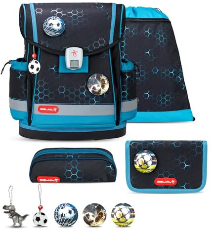 Belmil Classy Plus Schulranzen Set 6-teilig mit extra Schlüsselanhänger (405-78AG/S/K) (Kick The Ball)
