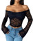 UoQo Women’s Off Shoulder Lace Tops Sexy Floral Lace Crop Tops with Long Flare Sleeve Slim Fit for Party Casual Going Out Y2k Outfit (UK, Alpha, S, Regular, Regular, Black)