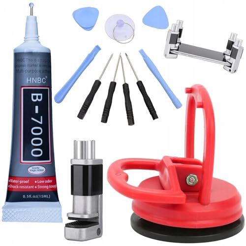 Rosfix Set – LCD-Bildschirm Spannzange + 10-in-1 GSM Werkzeugset + B-7000 Kleber + 55mm Saugnapf | Präzisionswerkzeuge für Smartphone-Reparaturen, langlebiges Material