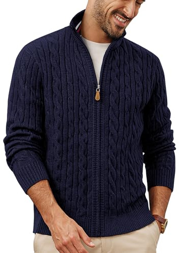PJ PAUL JONES Cardigans for Men UK Stand Collar Zip Up Cardigan Winter Coat Navy Blue XL