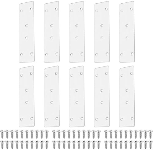 Flachverbinder aus Edelstahl, 170 x 48 mm, für Möbelreparatur und Holzverbindungen, robuste 6-Loch-Platten mit Schrauben für Bettgestell, Tische, Regale in Wohnmobilen und Booten, 10 Stück