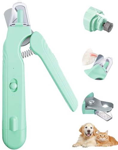 ITAX-WORLD Pet Nail Clippers with LED Light, Suitable for Cats and Dogs, Rechargeable Nail Trimmer, Professional and Safe Grooming Tool, Featuring Nail Collector and Electric Nail File，Pale Green