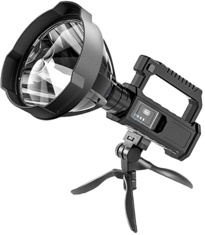 Hbbgdiy Rechargeable Spotlight Super Bright LED Handheld Spotlight with Tripod 4 Modes Long Range Search Light Waterproof Portable Flashlight for Camping Fishing Boating Outdoors