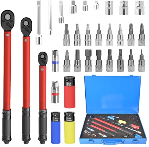 33 Stück Drehmomentschlüssel Set - 72 Zähne, für Auto, Motorrad, Fahrrad | mit Drehmomentschlüssel 1/2 & 3/8 & 1/4, 20-230Nm & 10-140Nm & 2-24Nm, Adapter, Gängige Stecknüsse, Verlängerung