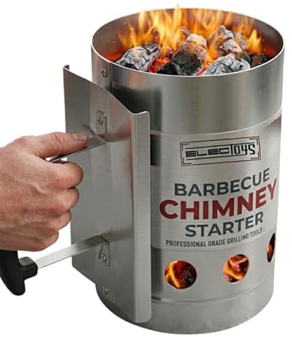 Electoys Fire Lighters BBQ Charcoal Fire Starter Kit - Galvanized Steel BBQ Briquettes Chimney Kit - Rapid Coal Burner Outdoor Barbecue Grill Briquettes - Camping Coal Starter - Ergonomic Handle