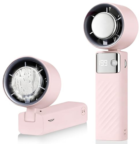 PTHTECHUS Ventilador de mano, Mini Ventilador Portátil USB Turbo Ajustable de Velocidad(1-199) ventilador de mano/escritorio/cuello 3 en 1, ventilador Personal Recargable,Viajes,Camping (Rosa)