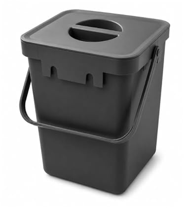 Generisch Bio Abfalleimer, 5 Liter, Grau, Kunststoff, mit Tragehenkel und Türhalterung, Rechteckig, 15x16x24 cm