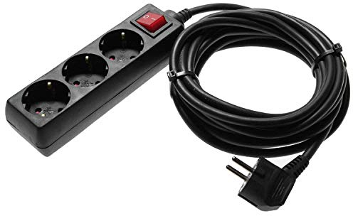 as - Schwabe 3-Fach Steckdosenleiste schwarz mit Schalter 230 V / 16 A – Mehrfachstecker mit 5 m Leitung & Berührungsschutz – Steckdosen 45° gedreht – Mehrfachsteckdose Indoor – IP20, 11372