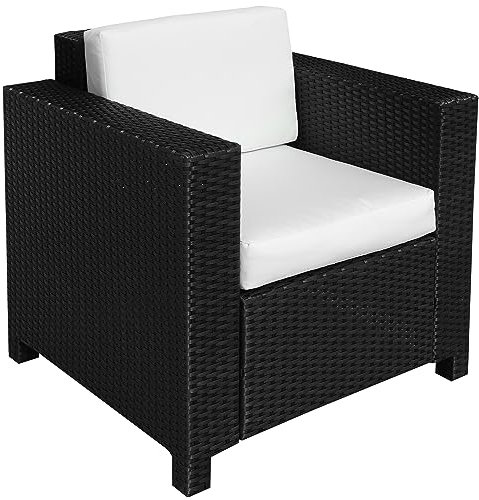Outsunny Single Seater Rattan Chair, PE Wicker Garden Armchair with 10 cm Thickened Cushion, All-Weather Rattan Garden Chair with Armrests, Black