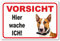 AdriLeo Schild - Vorsicht Bullterrier - Hier wache ich - (15x20cm) / Hellbraun/weiß - Achtung Hund Wachhund robust langlebig UV-beständig wetterfestes Warnschild
