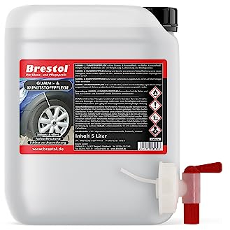 Brestol Cura dei Pneumatici, Senza Silicone, 5 Litri, con Rubinetto di Scarico da 51 mm, per la Cura della Gomma, per la Cura della plastica, per Spoiler