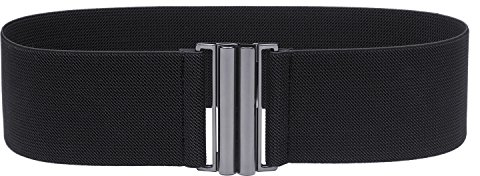 Syuer Womens Wide Elastic Waist Belt Cinch Belt Trimmer Stretch Waistband (S-M (26-31), Black (Black Buckle))