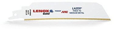 Lenox Tools 210946114GR Gold Power Arc Reciprocating Saw Blade, for Thick, Medium Metal Cutting, 152mm, 14 TPI, 5-Pack