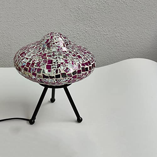 Handgearbeitete Glas Mosaik-Tischleuchte Ufo lila Dekoleuchte Dekolampe