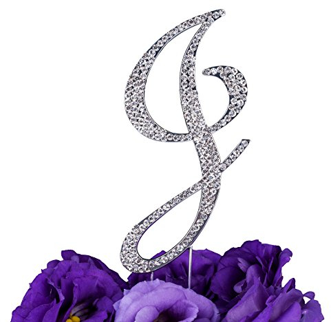 LOVENJOY Cake Topper Hochzeit Personalisierter Buchstabe Letter J Tortendeko Silber Kristall Strass Initiale Hochzeit Verlobung Geburtstag Brautdusche Metall Tortendekoration, Geschenkbox-Packung