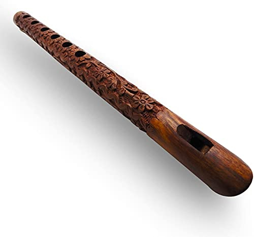 Bouche Flûte Bois Traditionnelle Sculptée à la Main - Instrument à Vent de Musique Indienne - Great Sound - Couleur Brune 33 cm