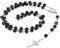 JewelryWe Schmuck Edelstahl Glas Anhänger Halskette Schwarz Silber Kruzifix Kreuz Jesus Christus Porträt 33 Zoll Kugel Kette Retro Herren,Damen