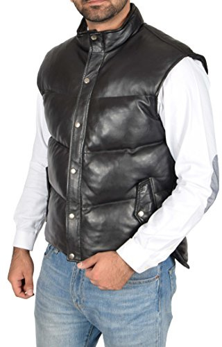 A1 FASHION GOODS Mens Quilted Leather Waistcoat BLACK Puffer Body Warmer Vest Sleeveless Gilet Jeff (X-Large)