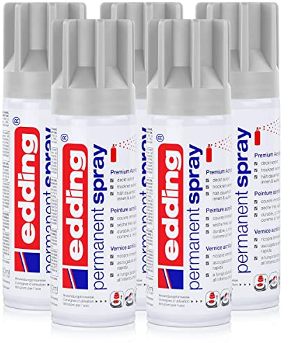 edding Permanent Spray Premium-Acryllack lichtgrau 200ml RAL 7035 – seidenmatt – Sprühlack deckt sofort, trocknet extrem schnell und hält dauerhaft innen & außen, für Glas, Metall uvm. (5er Pack)