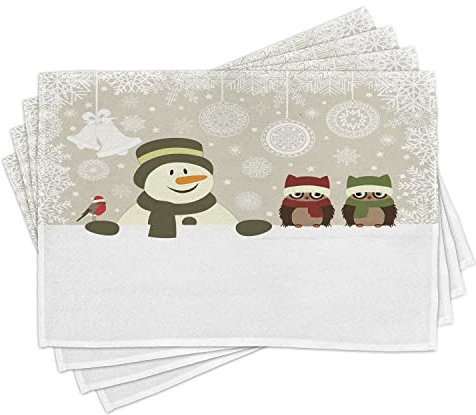ABAKUHAUS Weihnachten, Platzmatten, Tischdecoration für das Esszimmer Küche aus Waschbaren Stoff, Tannenbaum Mit Weihnacht und Geschenke Motiven Herzen Glocken und Sterne, Khaki Beige