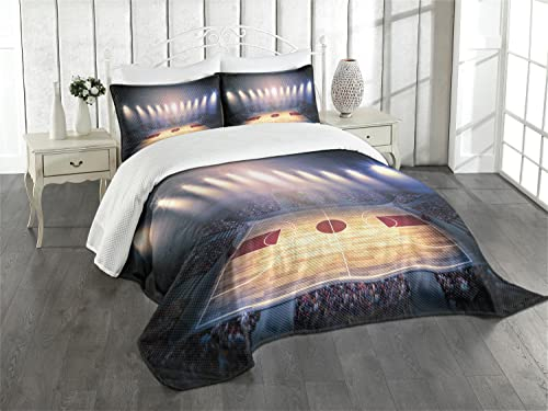 ABAKUHAUS Basketball Tagesdecke Set, Basketball-Turnier, Set mit Kissenbezug Sommerdecke, für Einzelbetten 170 x 220 cm, Blau Rot