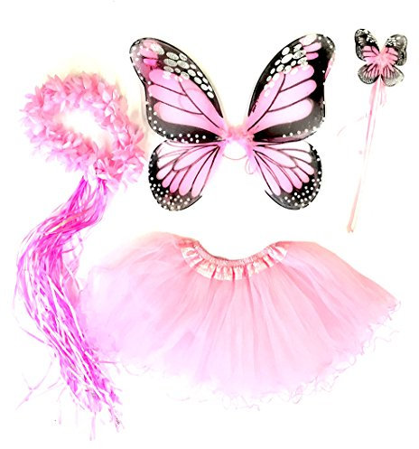 Tante Tina Costume da Farfalla per Bambina - Vestito Farfalla da Bimba in 4 Pezzi: Gonna in Tulle, Ali, Bacchetta e Cerchietto - Rosa Monarca - Indicato per i Bambini da 2 a 8 Anni