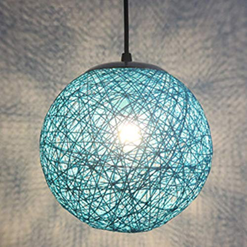 STOEX Rétro Suspension Luminaire en Rotin Globe Rond, Lustre Abat-jour DIY Lampe Plafond E27 pour Salon Restaurant Centre commercial Bar (Bleu, 15cm)