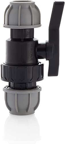 HYDROBIL MDPE Fitting für Wasserrohre, Muffe 20mm x 20mm mit Kugelhahn, für MDPE Kunststoffrohre, 10 Bar, Max. Temp. 45°C, Klemmringverschraubungen