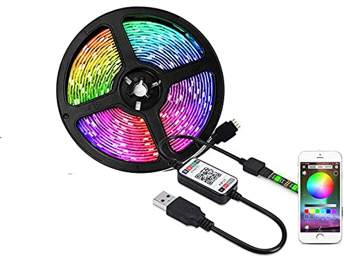 XUNATA Bluetooth LED Streifen, RGB LED Strip 30Leds/m 5050 SMD Stripes mit Smart Bluetooth Kontroller Smartphone APP Steuerung 5V USB Netzteil für Haus, Garten, Deko (Wasserdicht IP65, 1M)