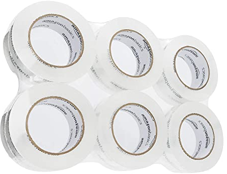 Amazon Basics Transport- und Packband, Standardweit: 4,7 cmW x 99,6 m, Kristallklar, 6 Stück, Durchsichtig