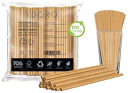 YDORO | Pailles en papier 150 pcs. | Pailles en papier kraft biodégradable | Pailles à boire en papier jetables | Pailles à boire recyclables