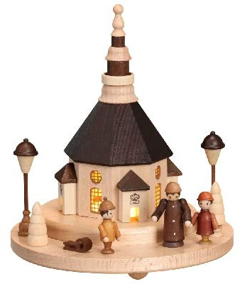 Rudolphs Schatzkiste Lichterhaus Seiffener Kirche mit Besucher EL. Beleuchtung BxHxT 18,5x20x18,5cm NEU Haus Karton Pappe Seiffen Erzgebirge Kirche Dom Gebäude Bergkirche Gotteshaus Modellhaus