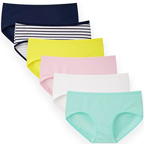 INNERSY Schlüpfer Mädchen Baumwolle Unterhosen Petite Damen Sport Unterwäsche Mehrpack 6 (L(Mädchen 12-14 Jahre alt), 5 Einfarbig/1 Streifen)