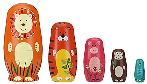 LEOP 5Pcs Russian Nesting Dolls, Cute Matryoshka Wooden Stacking Nested Set Toys, Educational Learning Kids Toys for Birthday, Home Decorations