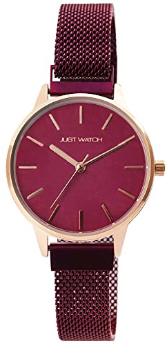 Just Watch Damen-Uhr Edelstahl Meshband Magnetverschluss JW285 Analog JW10142 (Beere)