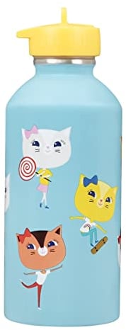 Gourde enfant Acier inoxydable DRAEGER PARIS - Facile à nettoyer - gourde réutilisable - Idéale pour voyage, parc, école - Contenance 300ml - 17 cm x 6,5 cm - Bleu - Chatons
