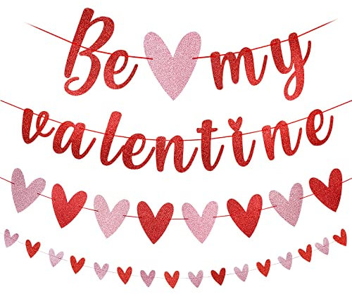Red Be My Valentine Banner und Herz Girlande Banner für Valentinstag Dekoration