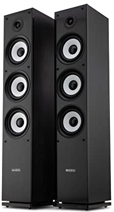Bennett & Ross Ultrasphere 3-Wege HiFi Standlautsprecher Paar - 200W RMS - 2 x 6,5 Tieftöner - 6,5 Mitteltöner - 1 Hochtöner - Bassreflex-Konstruktion - Maserung in Holzoptik - schwarz