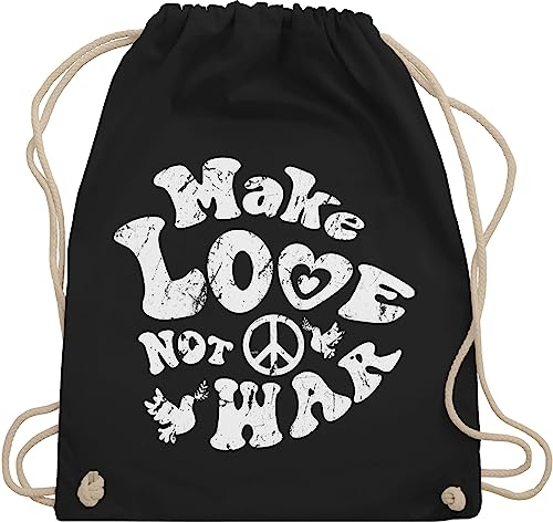 Turnbeutel Rucksack - Sprüche Statement - Make love not war vintage weiß - Unisize - Schwarz - mit aufschrift hippi beutel statements hippie turnsack spruch turnsäcke stofftasche stoffbeutel
