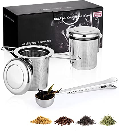UNIDEAL 2 Piezas Filtros de Té con Tapa y Cuchara de té, filtros infusiones acero inoxidable, infusor para taza.