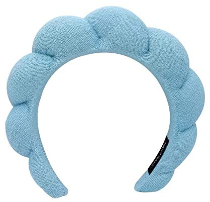 Spa-Stirnband für Frauen, Schwamm, Frottee, Stoff, Stirnband, rutschfest, breiter Haarreifen für Gesichtswäsche, Hautpflege, Make-up, Entfernung, Gesichtsmaske (blau)