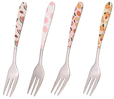 MeiyiZheng 4 Pcs Dessert Forks 304 Stainless Steel Fruit Forks Printed with a Pattern Salad Forks for Home,Kitchen or Restaurant