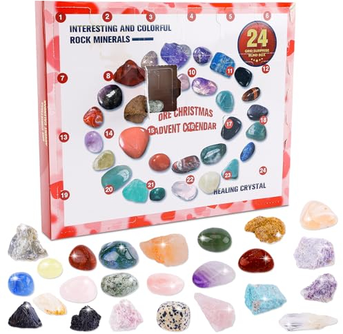 Edelstein-Adventskalender, Edelstein-Weihnachts-Adventskalender 24 Edelsteine zum Täglichen Öffnen Gemstone Advent Calendar Weihnachts-Countdown-Kalender Spielzeuge für Mädchen und Jungen